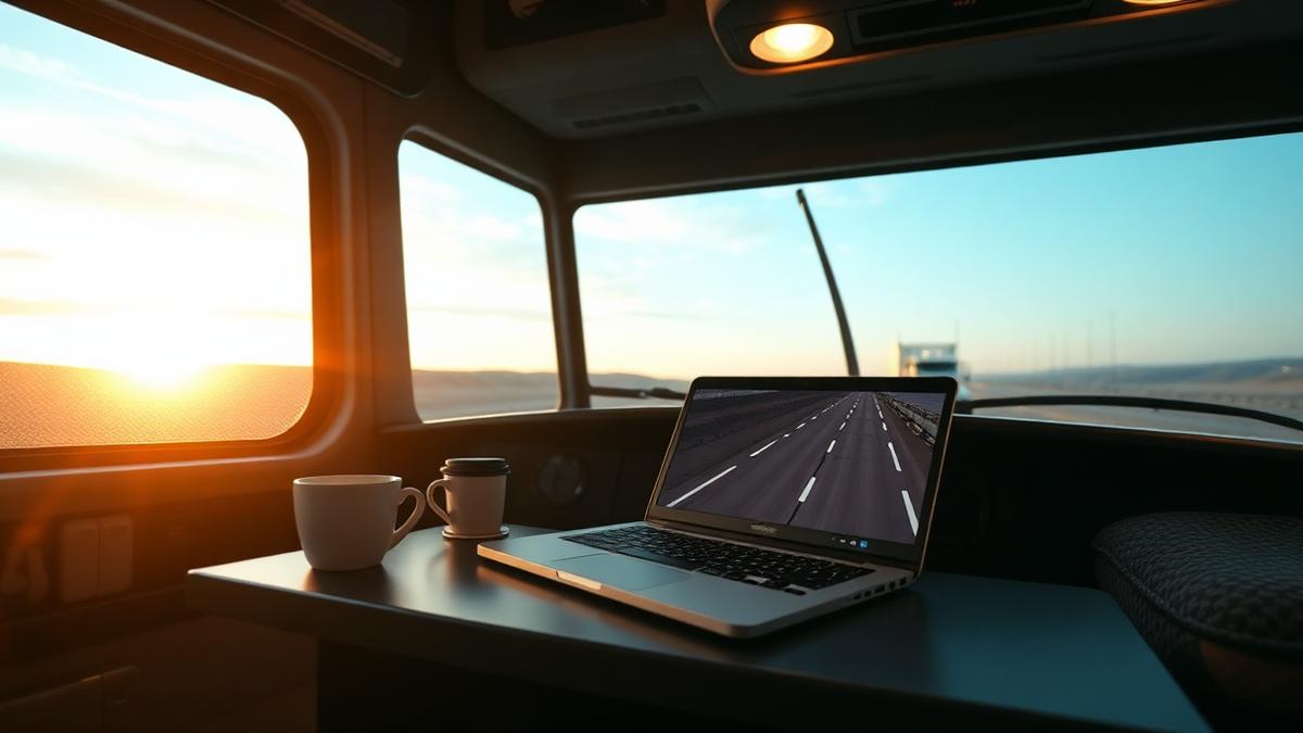 Load board search results on a laptop screen used by an owner-operator to find freight