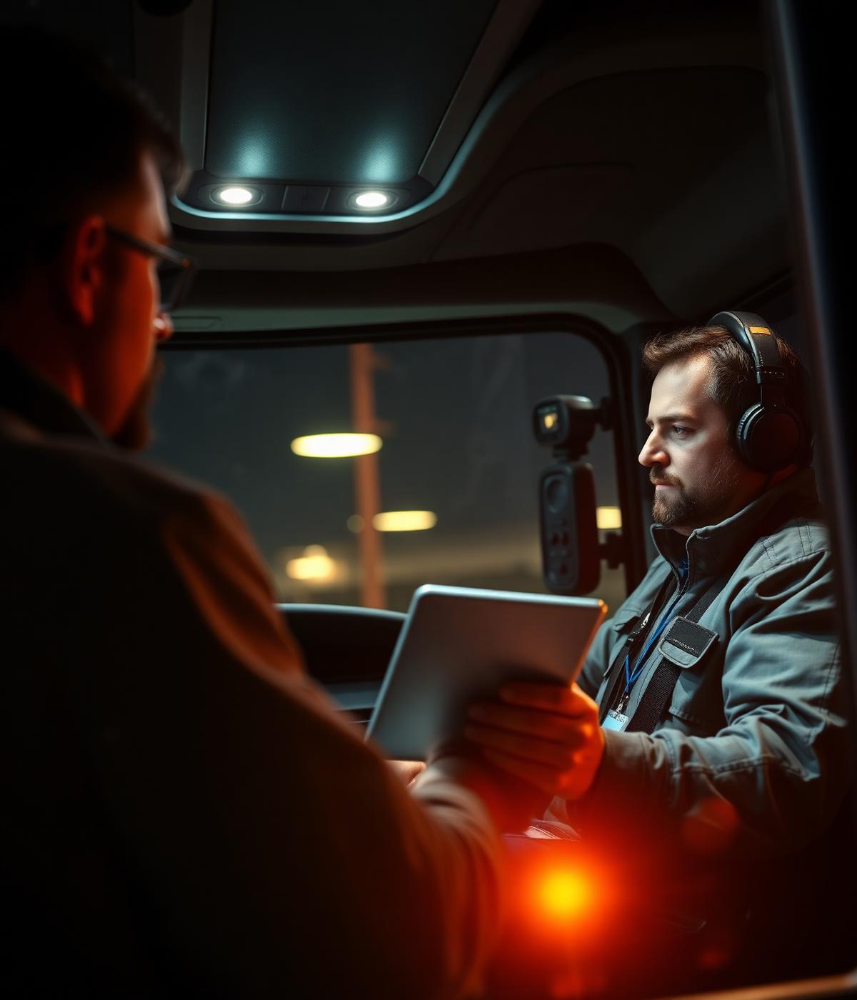 Truck driver in cab